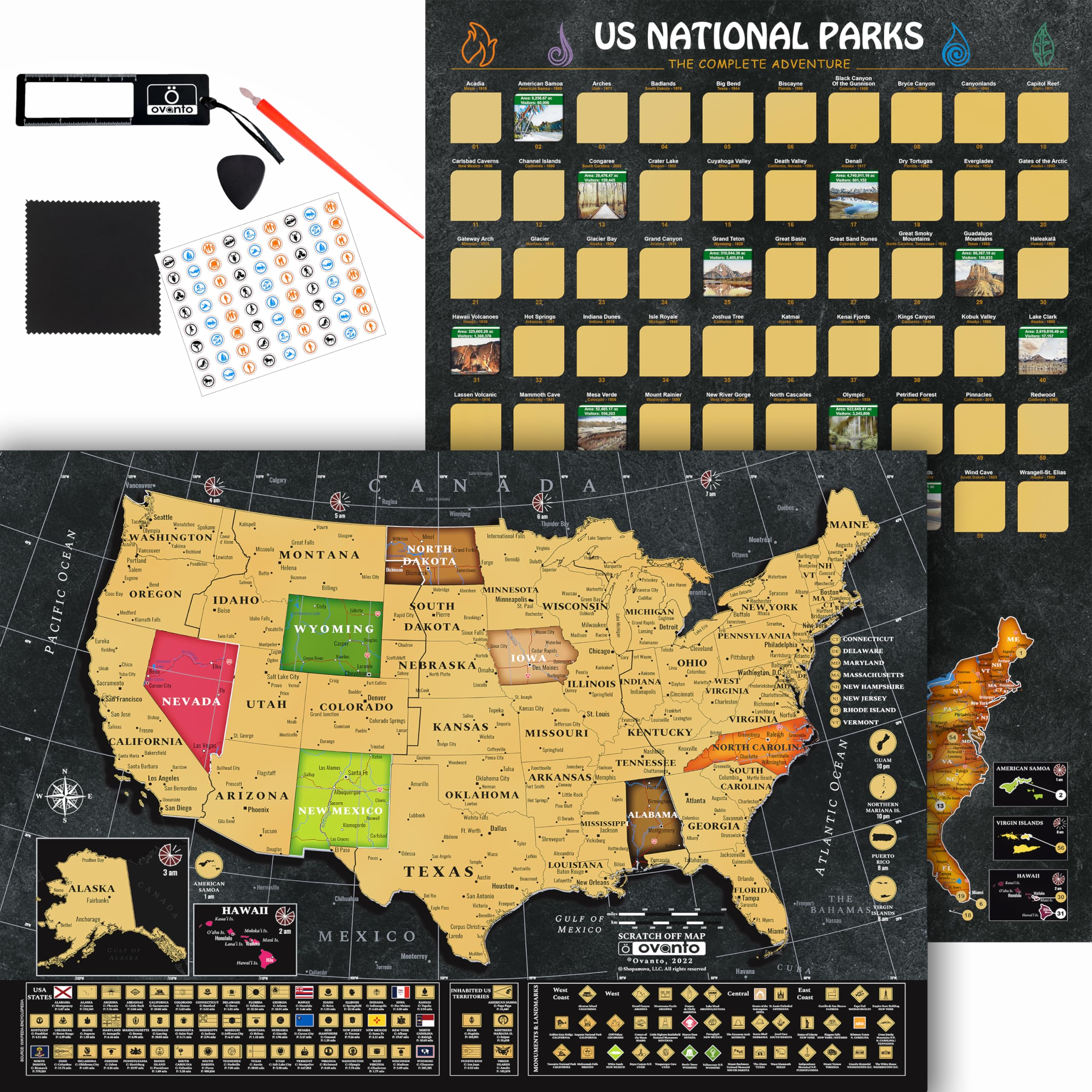 The exclusive 17x24” Scratch off US Travel Map+ National Parks Scratch Off Map of United States Poster – All 63 US National Parks Map – (16.5” X 23.4”)