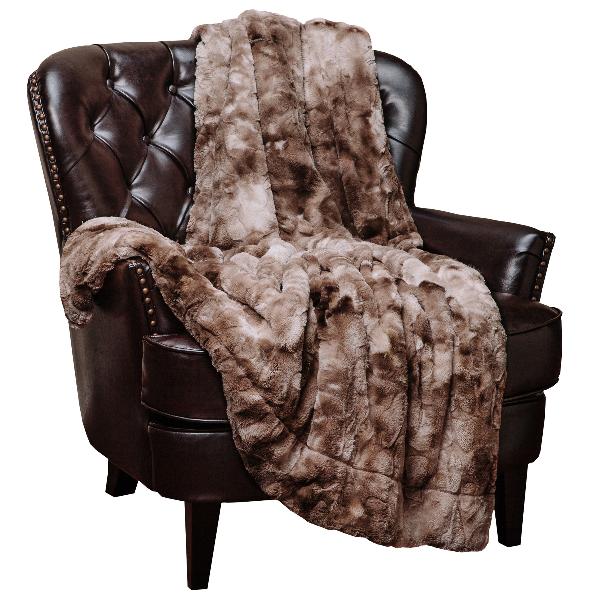 Chanasya Premium Wolf Faux Fur Throw Blanket - Soft, Fuzzy Sherpa & Minky Throw Blanket - for Bed or Couch - 50" x 65” - Beige