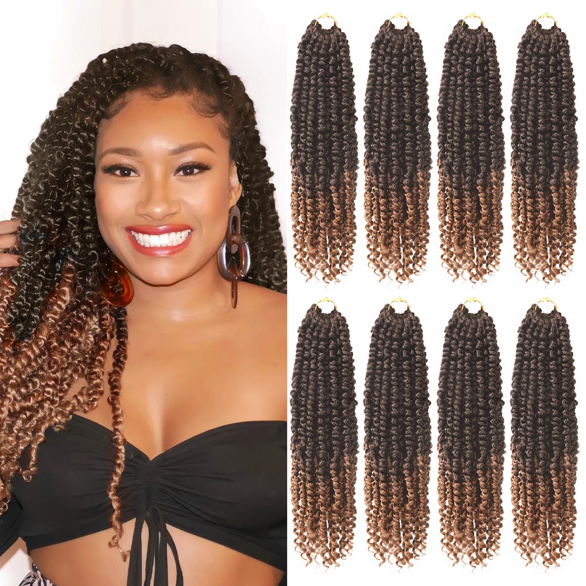 Crochet Passion Twist Hair 14 Inch 8Packs Crochet Hair Pre Looped Bohemian Twist Braids Pre-Twisted Soft Passion Twist Crochet Hair Curly Crochet