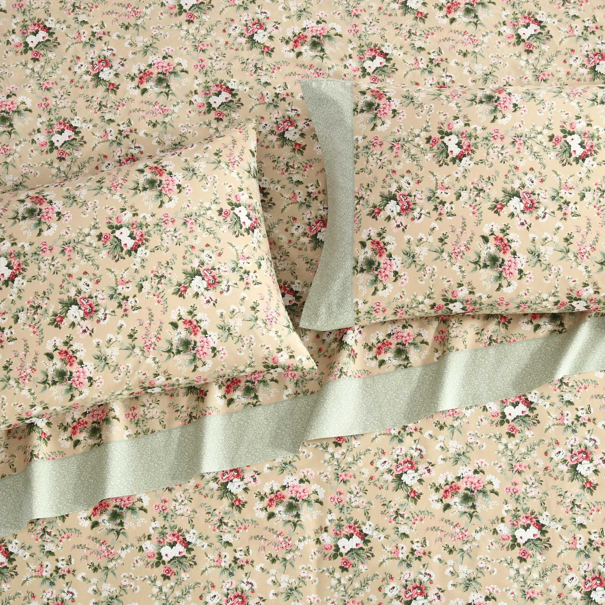 Laura Ashley - Juego de sábanas tamaño Queen, Ropa de Cama de algodón percal Transpirable con Bolsillos Profundos, decoración Elegante para el hogar, Certificado Oeko-Tex (Serene Dream Brown, Queen)