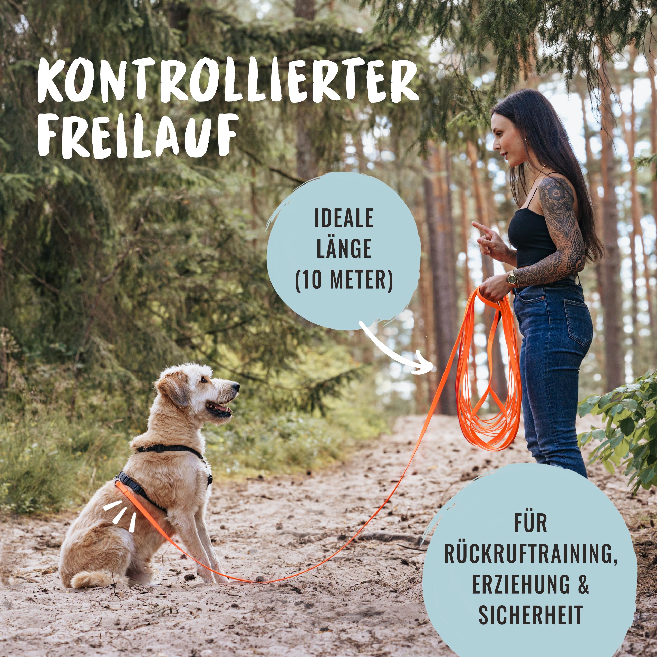 Rudelkönig Schleppleine 10m für Hunde - Robuste & wetterfeste Hundeleine für eine erfolgreiche Hundeerziehung - Mit Griffpolsterung