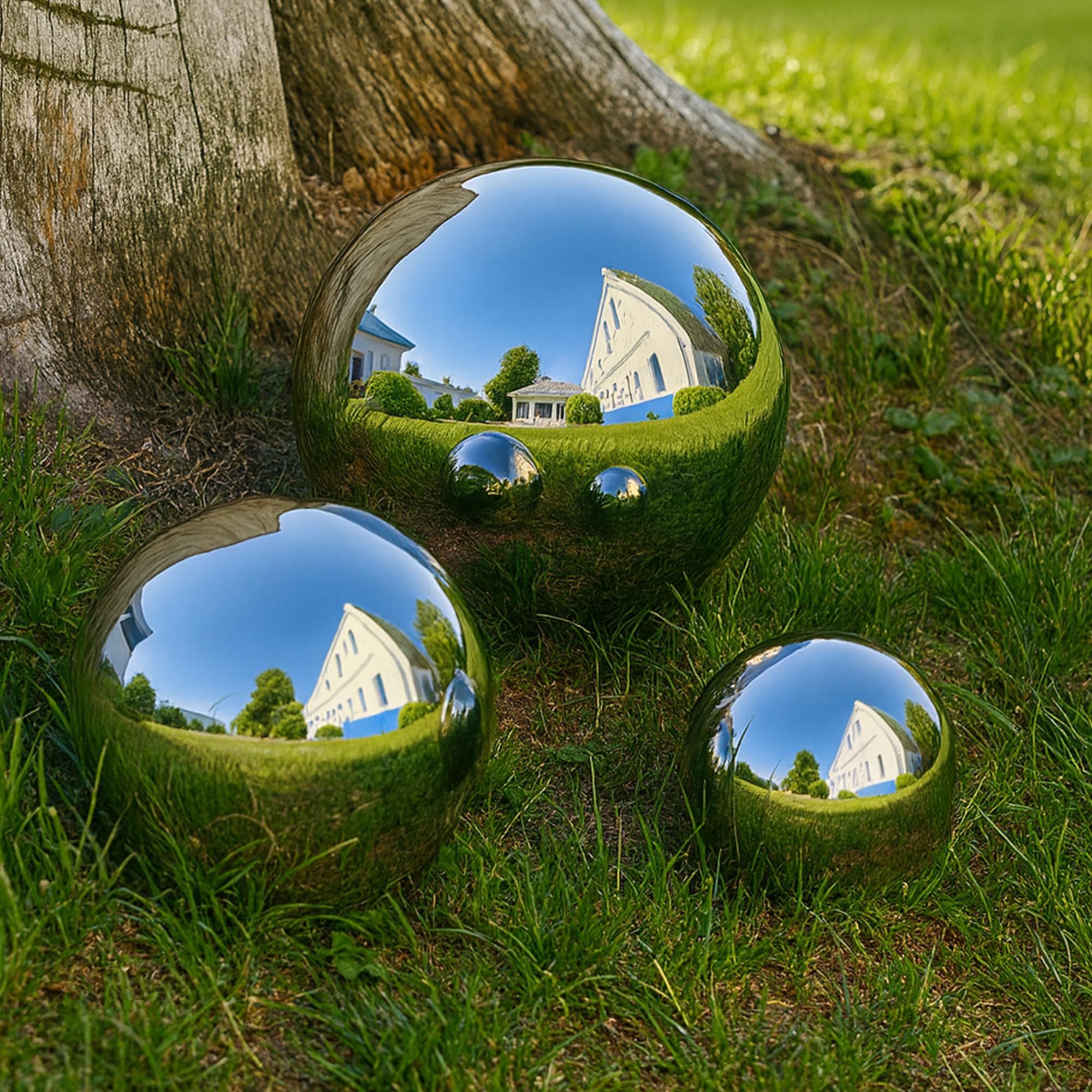 Köhko Ensemble de 3 Boule décorative Poli en Acier Inoxydable Balle Flottante pour Jardin ou étang ø 10-15-20 CM