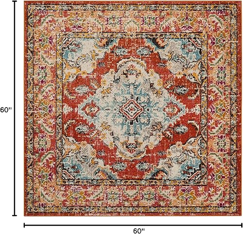 Miniatura 266 de Safavieh Tapete de área grande, colección Monaco, 11 pies x 15 pies, azul marino y celeste, diseño desgastado de medallón, no desprende pelusa