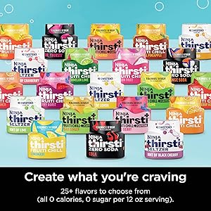 Ninja Thirsti Drink System, Soda Maker, Create Unique Sparkling & Still Drinks, Personalize Size & Flavor, Carbonated Water Machine, 60L CO2 Cylinder & Variety of Flavored Water Drops, Gray WC999AMZ