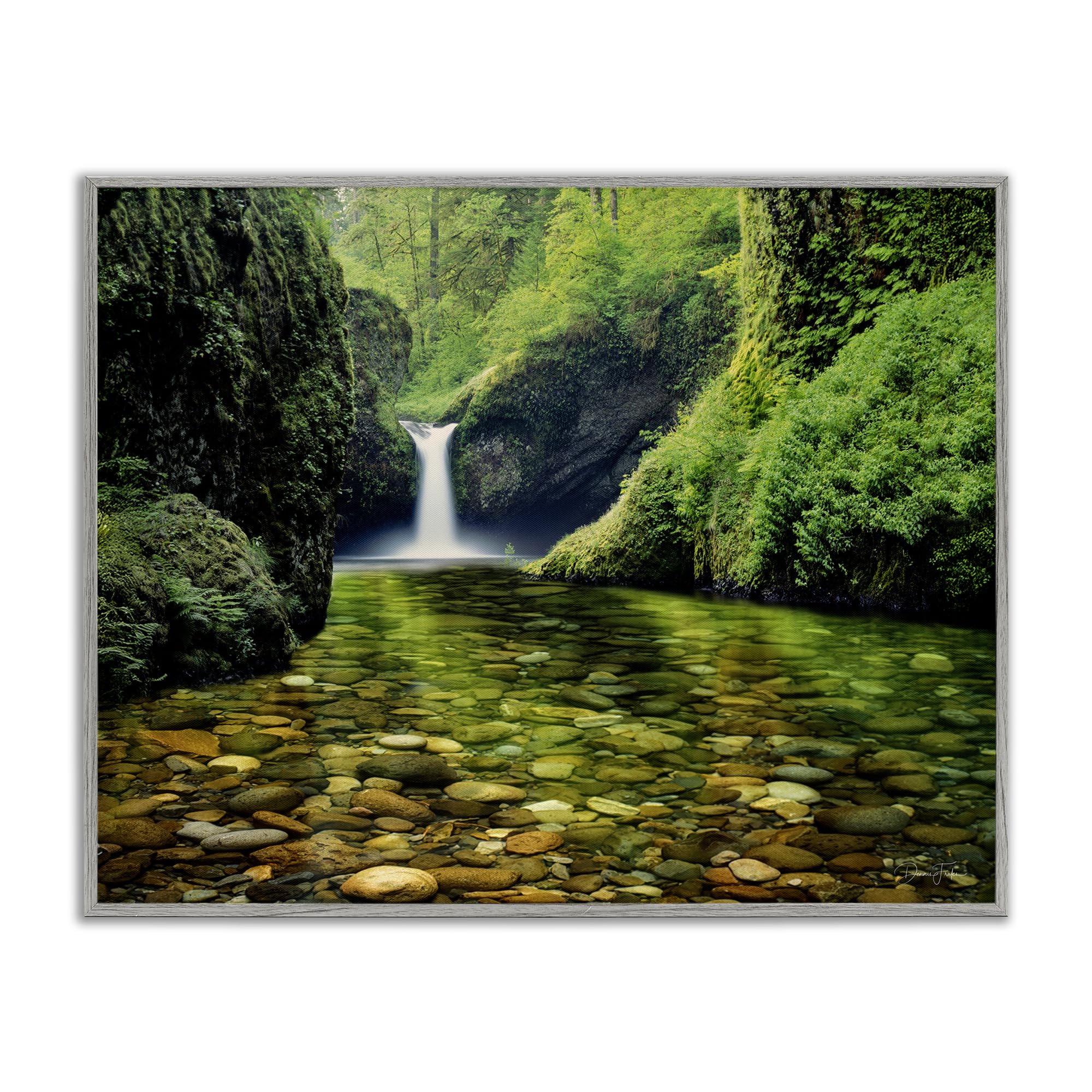 Stupell Industries Emerald Forest Waterfall Serenity 'Punchbowl Falls In Emerald Forest', Framed Giclee Art, Gray, 30 X 24 Inches, Easy To Hang And Sturdy, Made In Usa, By Dennis Frates