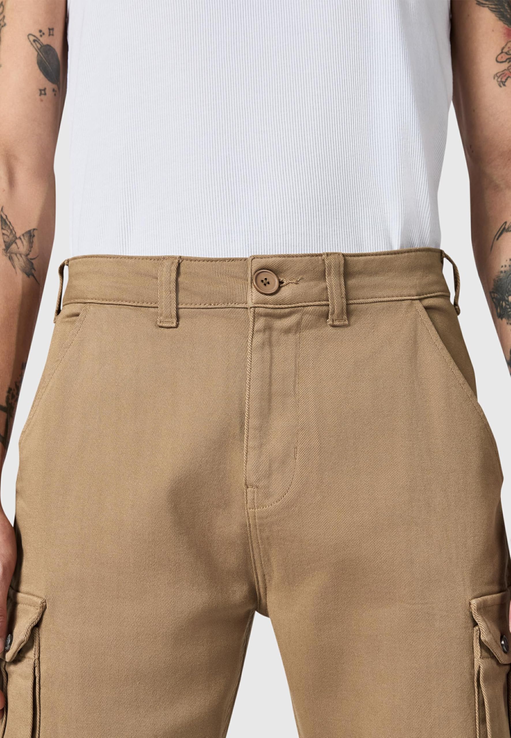 Peak Time Herren elastische Lange Cargo Pants Casual Streetwear Hose aus Bio-Baumwolle (GOTS Zertifiziert) mit Straight Fit und elastischem Beinabschluss Siwas