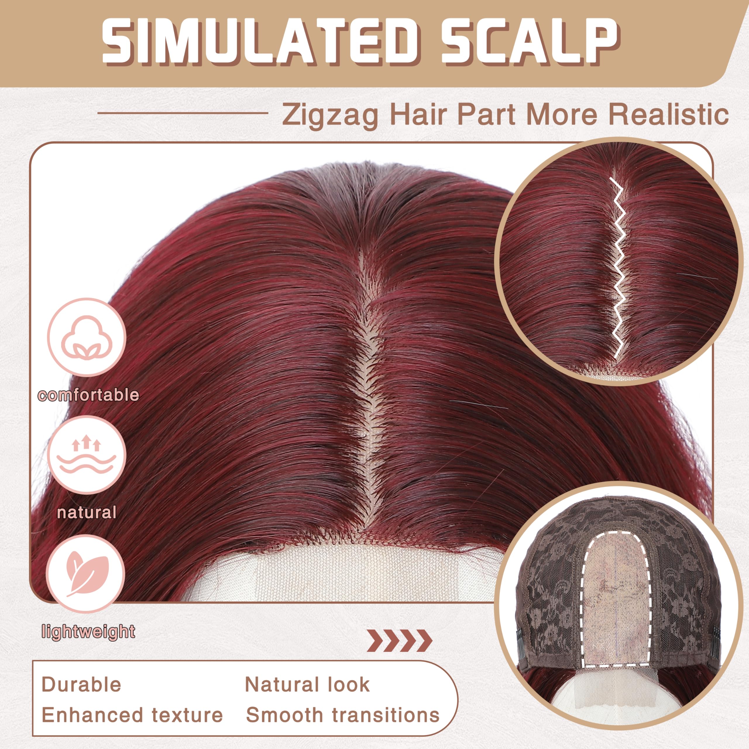 BUPPLER Burgundy Red Wig 18 Inch Medium Length Wigs for Women Middle Part Synthetic Hair Wavy Wig with Upgraded Strands,Natural Hair Wigs for Daily Party/Halloween Use 18Inch,Burgundy Red - Image 3