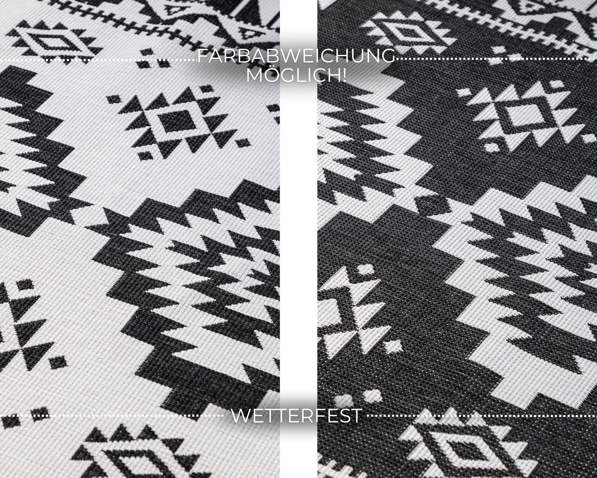 Elle Decoration In und Outdoor Teppich – Wendeteppich Wetterfest & Wasserfest - Modernes Geometrisches Muster Rauten Muster Outdoorteppich für Garten, Balkon, Terrasse, Wohnzimmer – Schwarz, 160x230cm