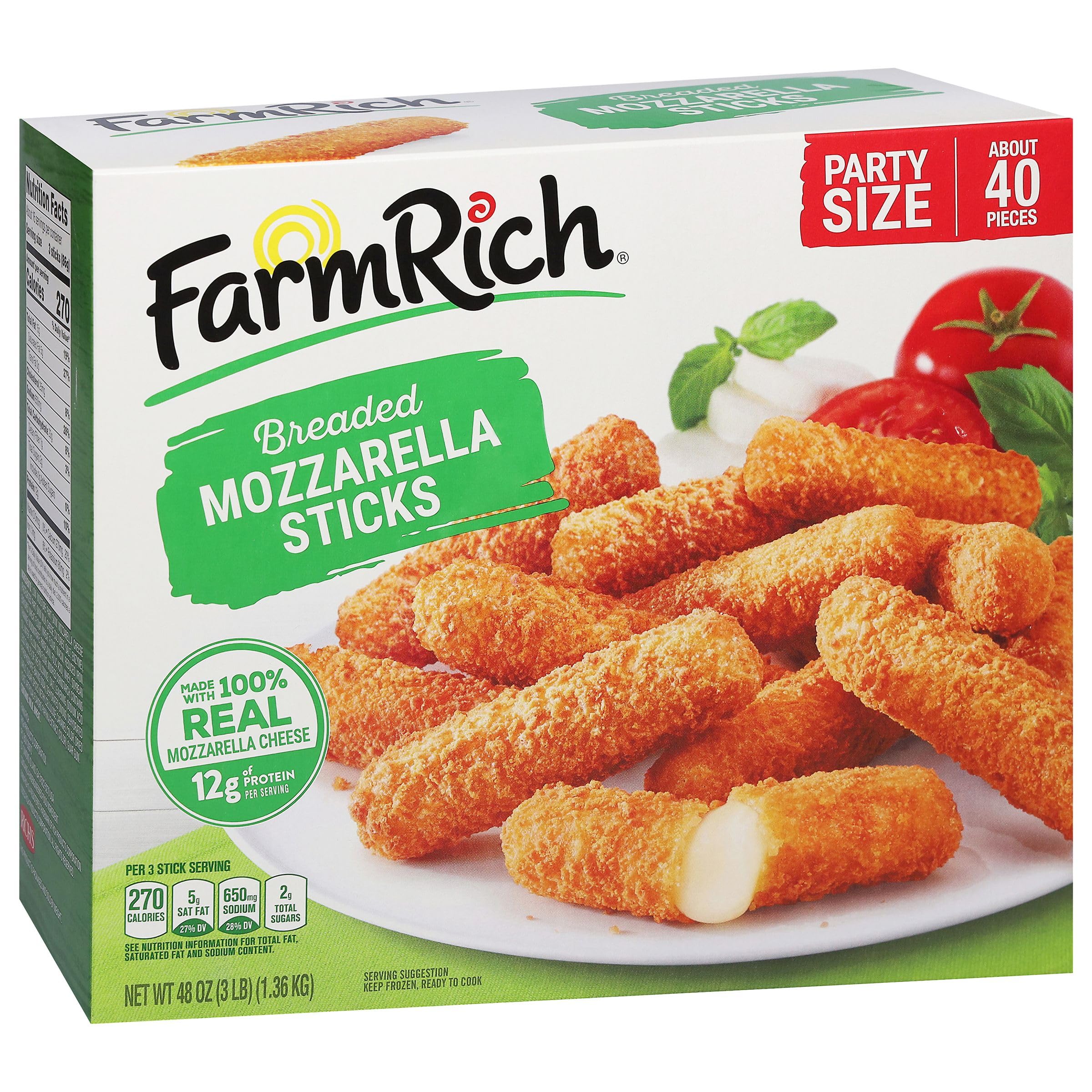 Farm Rich Mozzarella Cheese Sticks - Frozen Appetizers for Parties Breaded Cheese Stick 48 oz Pack - Farm — view 5