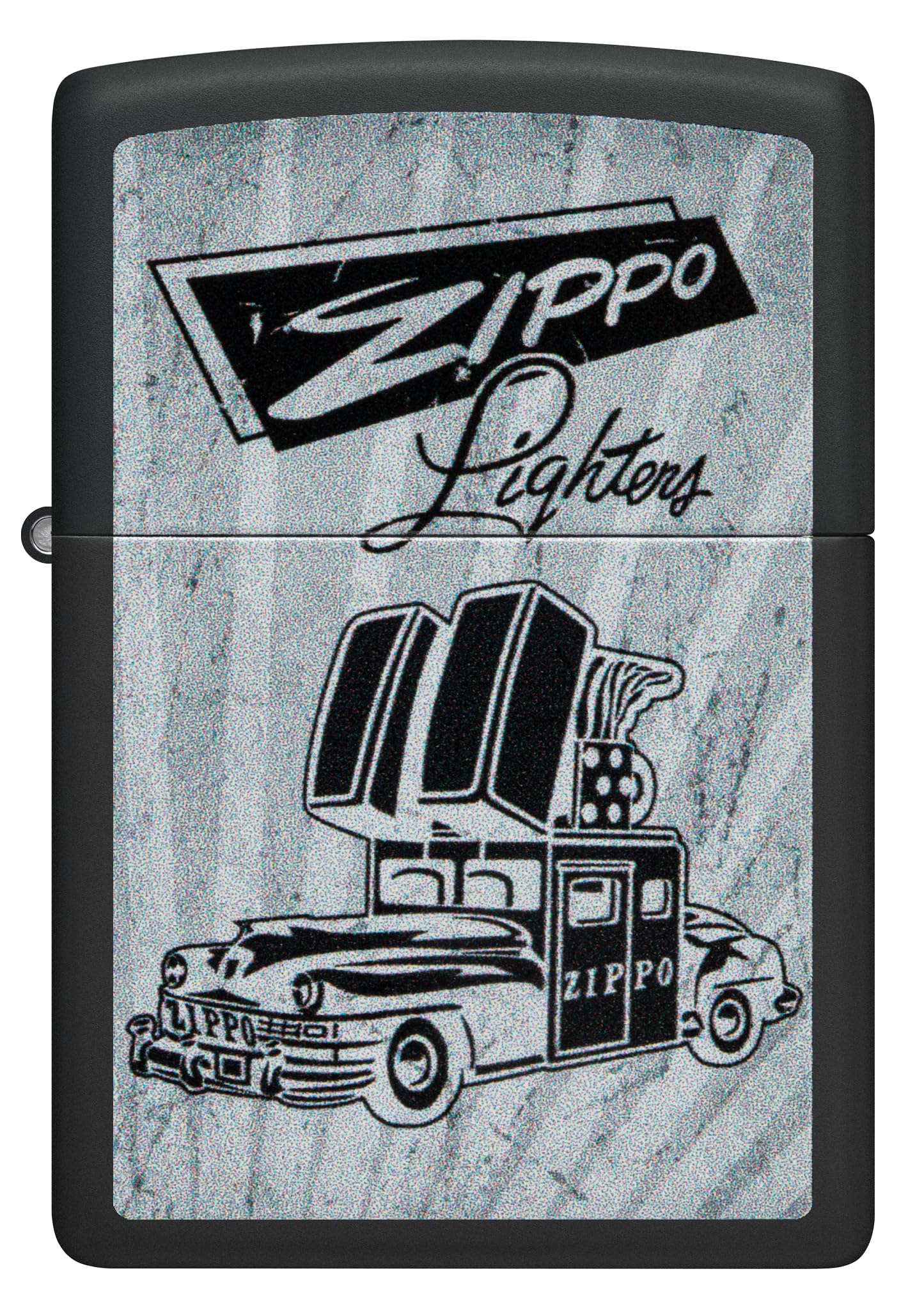 Zippo Car Zapalniczka Sztormowa, Kolorowy Nadruk, do Napełniania, Wielokrotnego Użytku, Wiatroodporna Konstrukcja, Pudełko na Prezent, Wykonano w USA, Kolor Czarny Matowy