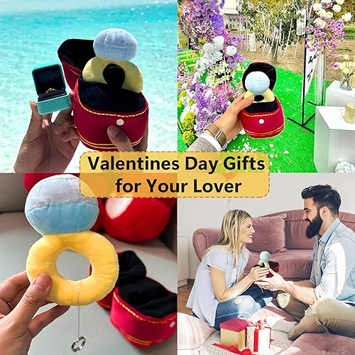 Miniatura 8 de Caja de anillo de felpa de compromiso de juguete de boda para perros, regalos de cumpleaños para perros, divertidos juguetes de peluche chirriantes