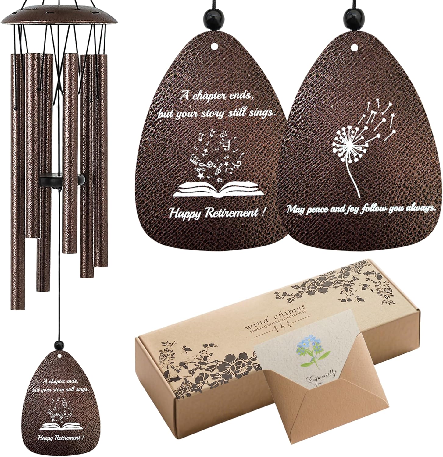 TRILVIX Retirement Gift for Woman Men – 32" Wind Chimes with Happy Retirement Tag, Outdoor Decoration for Retirement Party, Cool Retirement Gifts for Teachers Coworkers Boss Nurses Colleague Friends