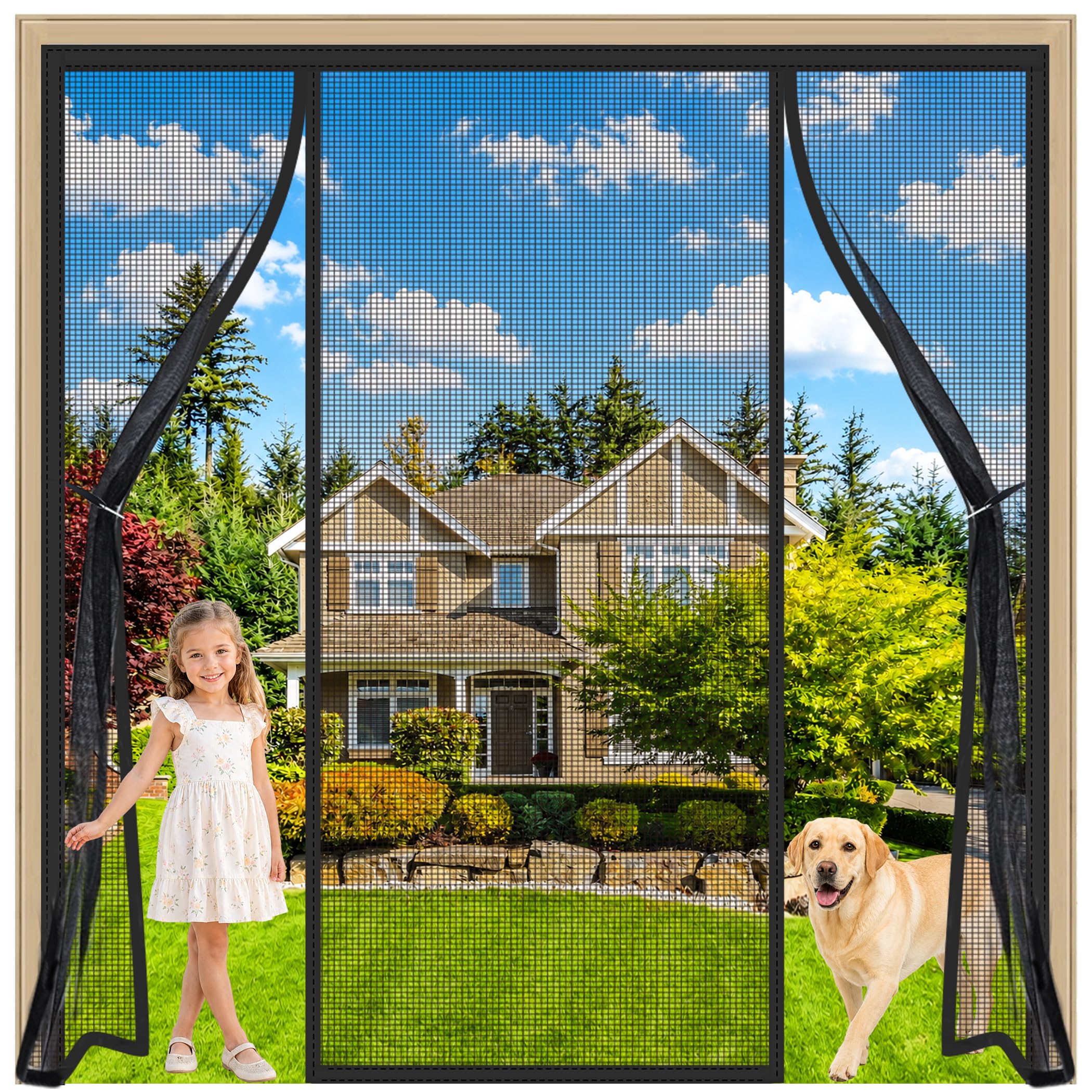 Double Patio Door Fly Screens Black 230x275cm Double Door Automatic Closing Magnetic Fly Insect Bug Screen Instant Mesh for Wide French Doors and Patio Doors