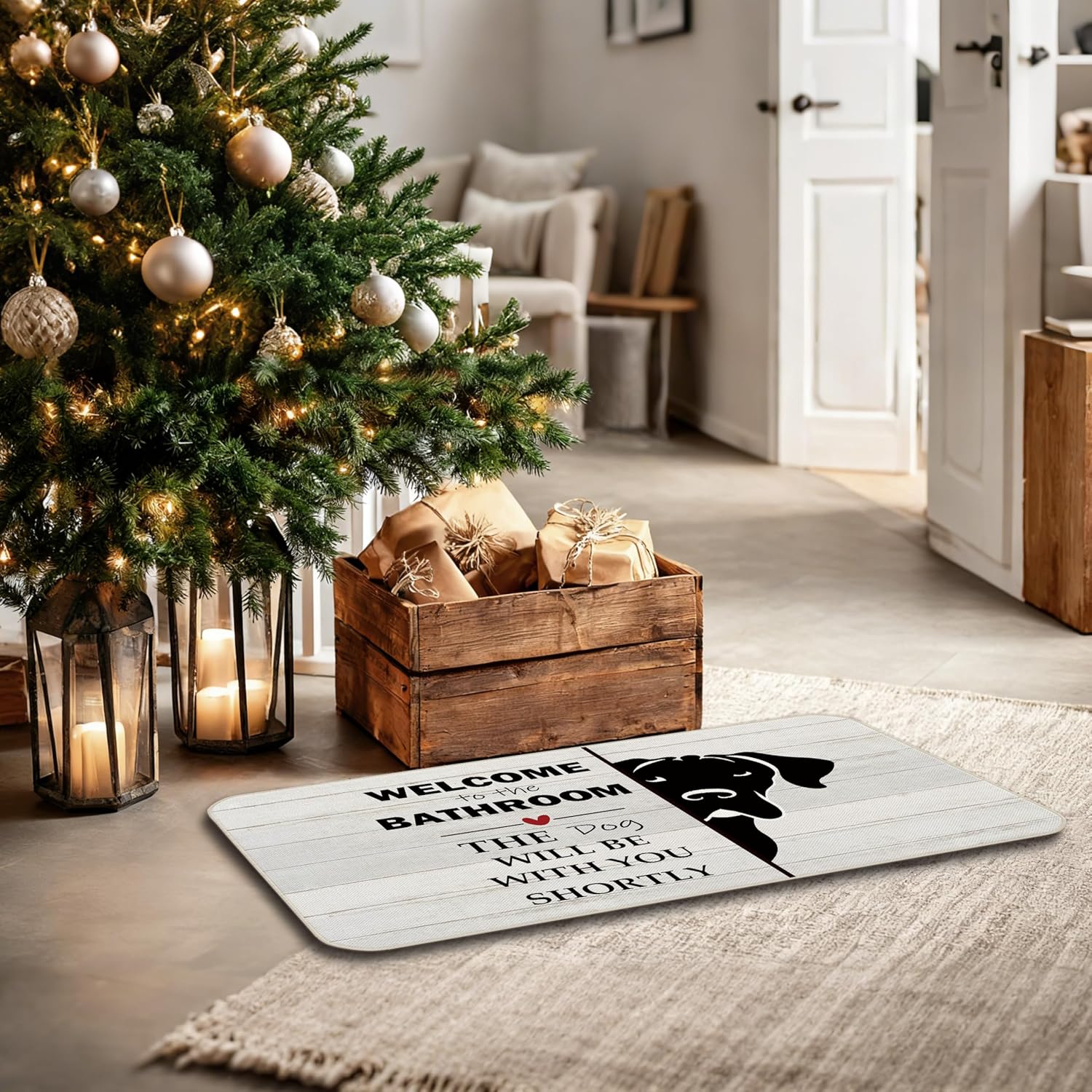 Funny Labrador Retriever Bathroom Door Mat, Black Labrador Retriever Gifts Welcome Mat, Black Lab Doormat Non-Slip for Toilet Bathroom Washroom Restroom, 17x30 Inch