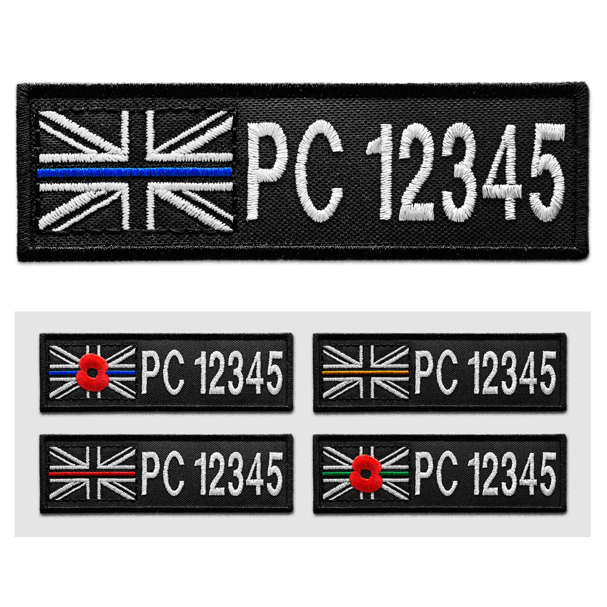 Custom Thin LINE Poppy Name Tag Tactical Vest, Backpacks - Thin Blue Line, Red, Green, Orange | UK Flag Embroidered Patch - Personalised Name Badges Police, Firefighters (Small Patches - Hook Tape)