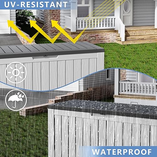Miniatura 4 de KFY Caja de cubierta de 80 galones, caja de almacenamiento de material de resina para exteriores, impermeable y resistente a los rayos UV con