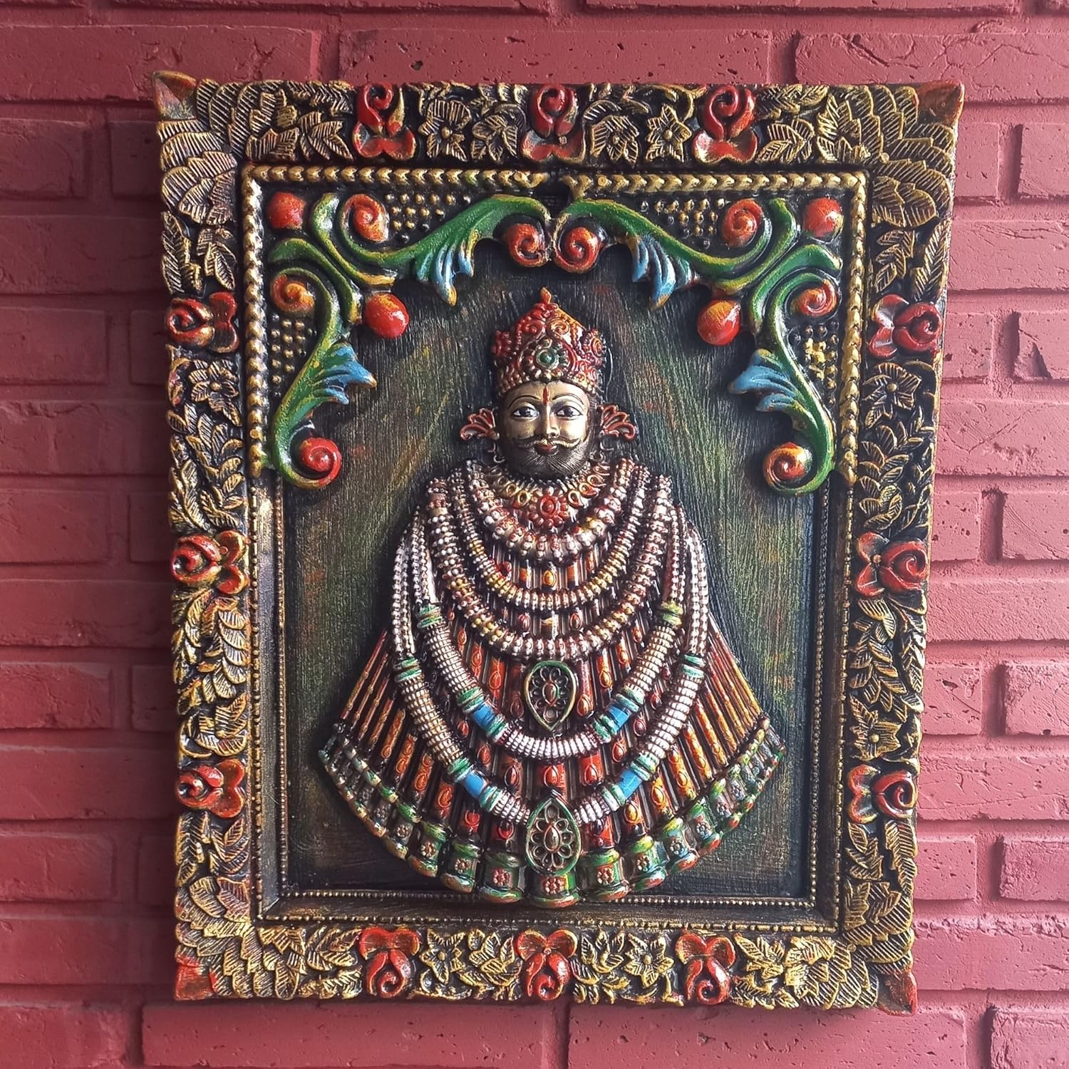 India Meets India Khaatu Shyam 3D Wood Frame Wall Hanging by Padamshree Artisans