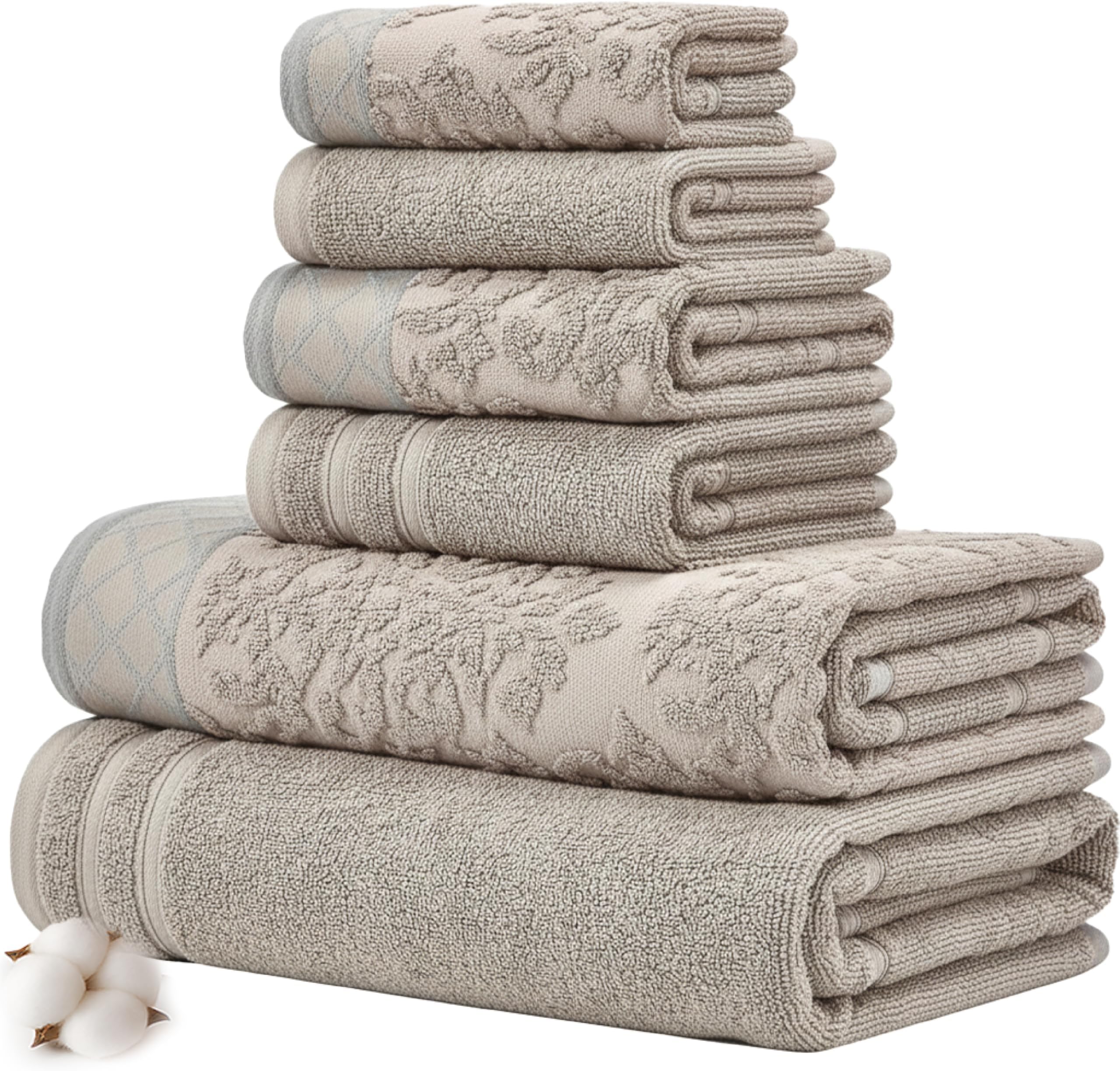 Modern Threads 6-Piece Damask Jacquard/Solid Ultra Soft 550GSM 100% Combed Cotton Towel Set with Embellished Borders [Gray]