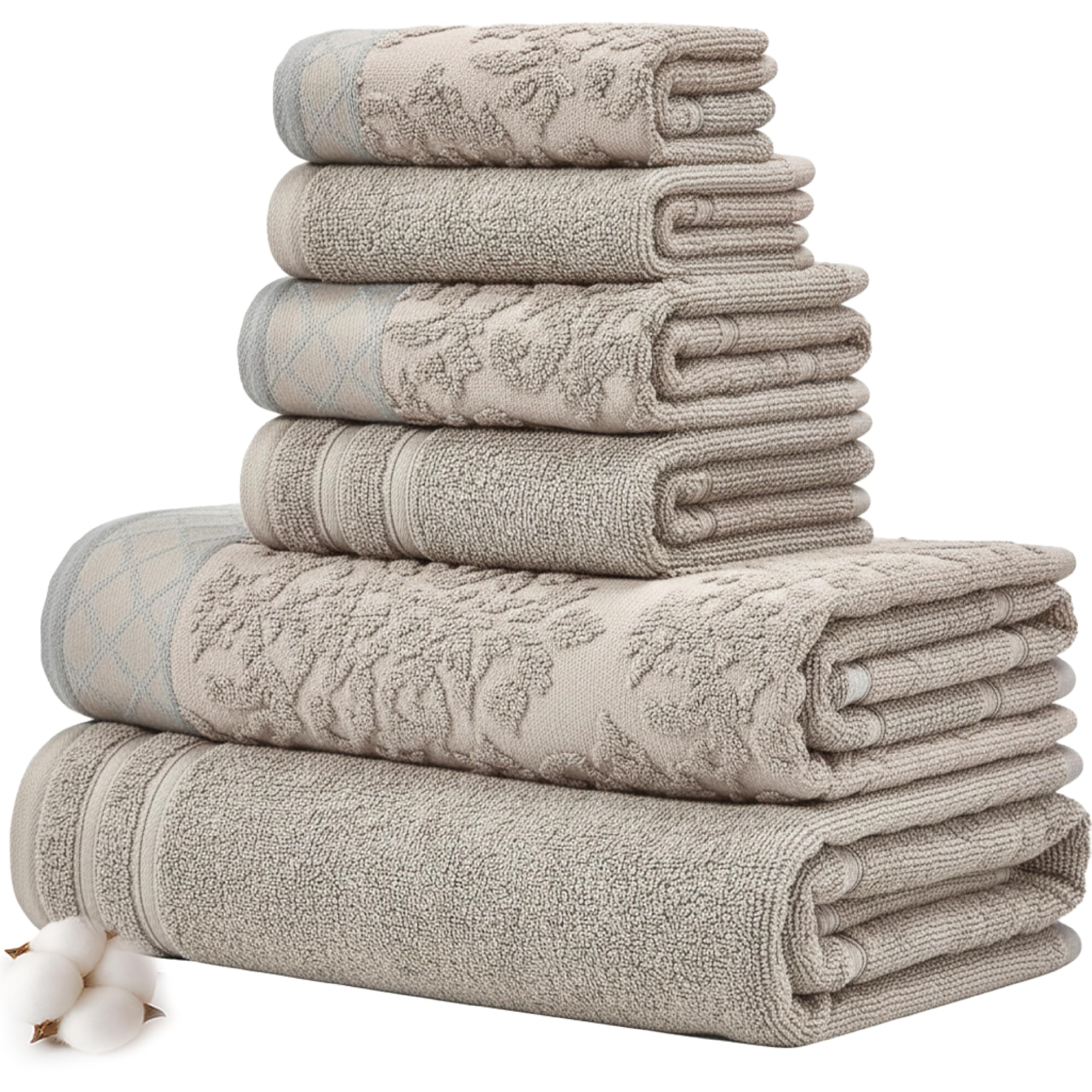 Modern Threads 6-Piece Damask Jacquard/Solid Ultra Soft 550GSM 100% Combed Cotton Towel Set with Embellished Borders [Gray]