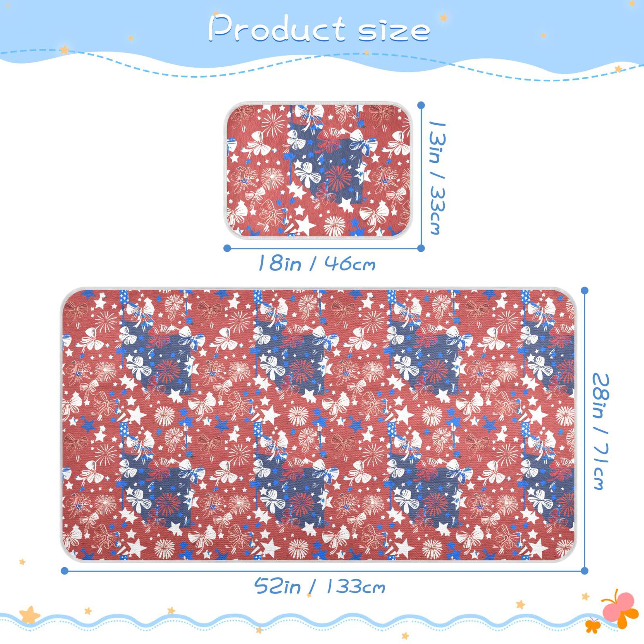 Takiito Red Blue Bows Baby Cooling Mattress Pad, Soft & Breathable Cooling Mat Keep Baby Cool in Summer 28x52 in, Nursery Essential