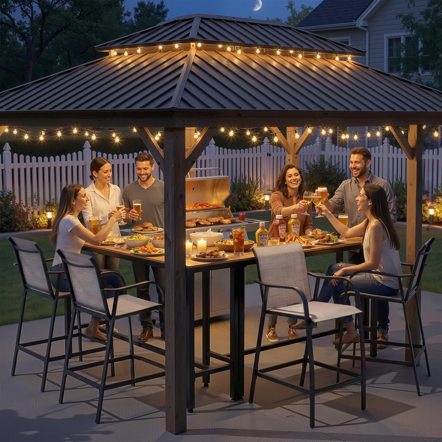Pellebant 28.7" Outdoor Bar Stools Set of 4, Textilene Patio Bar Chairs with Armrests & Footrest, All-Weather Metal Frame Bar Stools for Deck, Poolside, Backyard, Light Grey