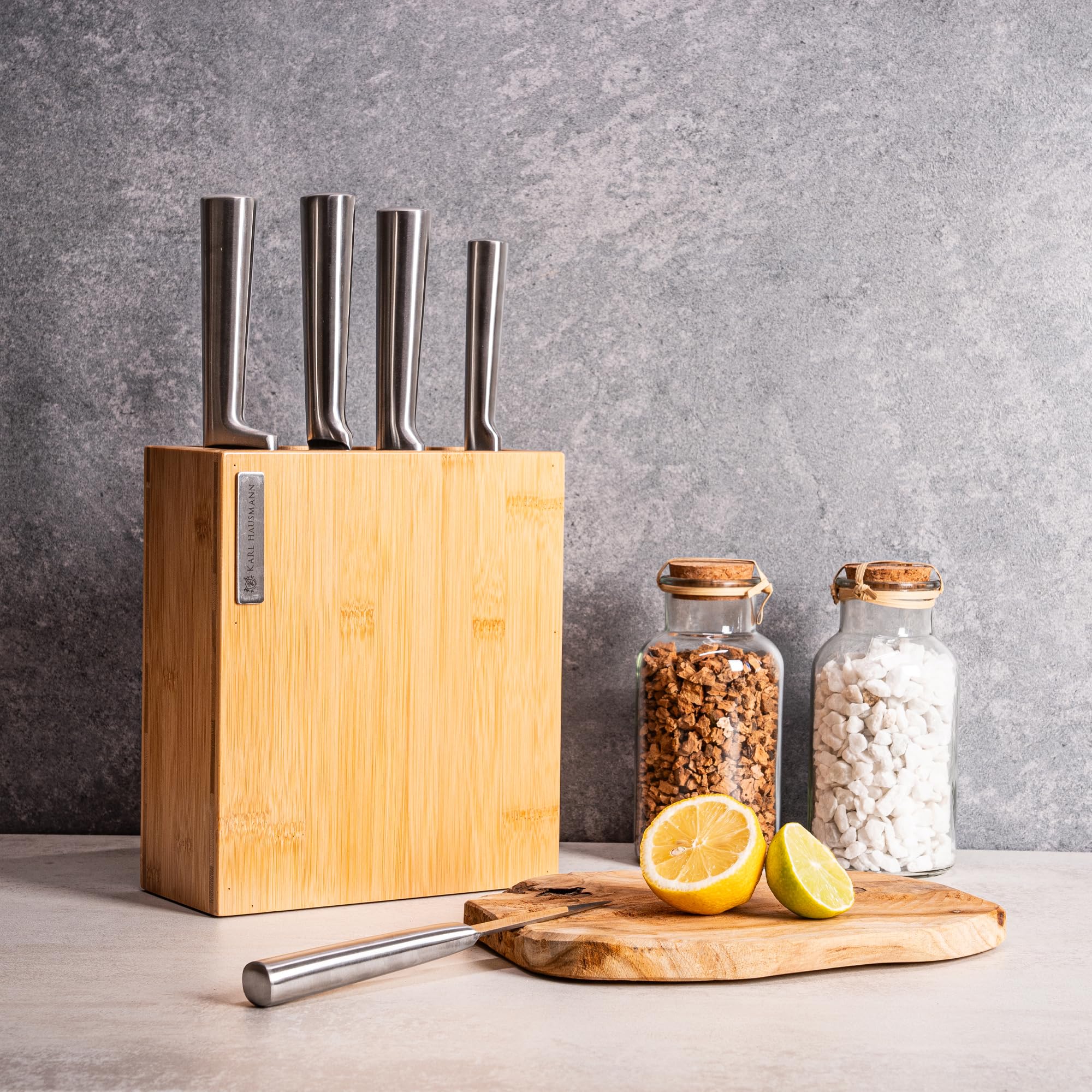 KARL HAUSMANN Bloc Couteaux Universel en Bambou - 23x20x9cm - Support Couteaux avec Insert à Fibres - Porte Couteau Cuisine pour Tous Types de Couteau