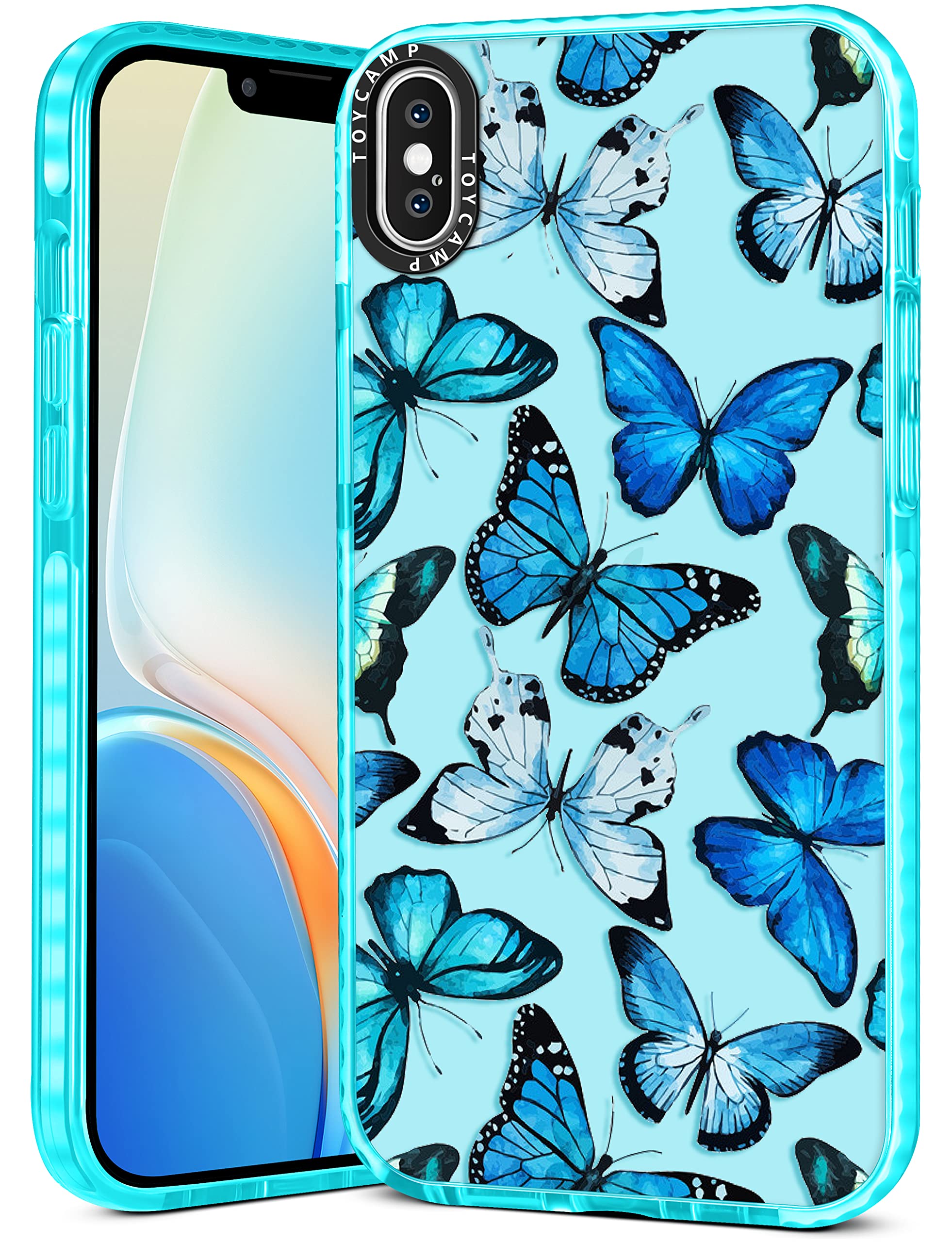 Toycamp for iPhone X & iPhone Xs Phone Case Cute Butterfly Cartoon Insect Design Cover for Women Girls Boys Teens Kids Aesthetic Fun Funny Shockproof