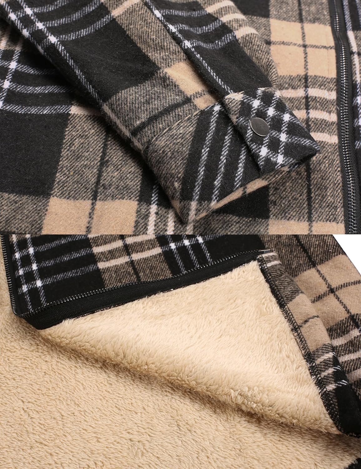 COOFANDY Men's Flannel Fleece Jacket Sherpa Lined Shirt Jacket Plaid Zip Up Hoodie Soft Warm Coat with Hood - Image 5