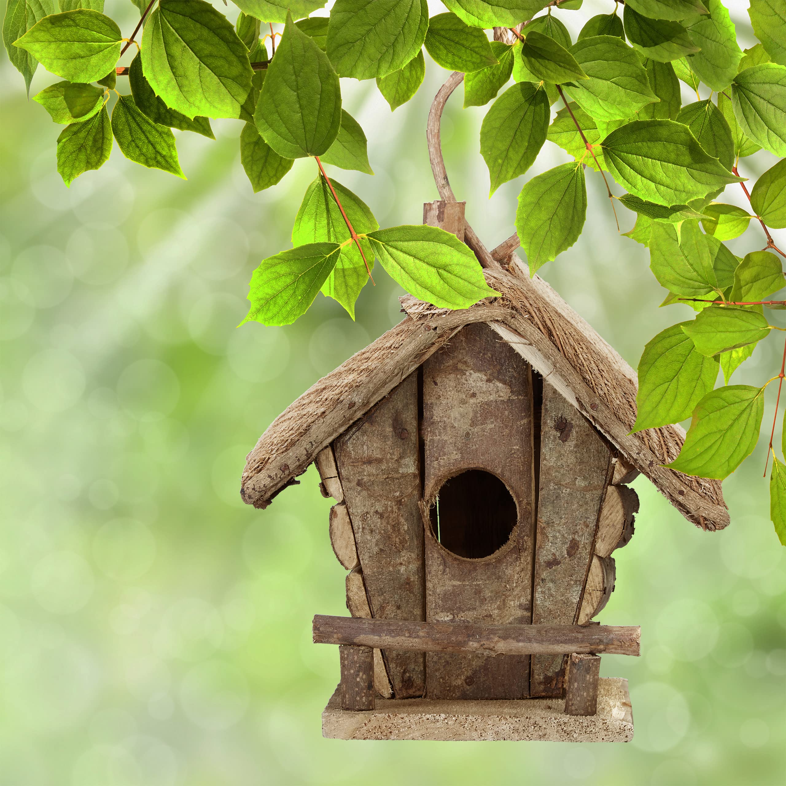 Relaxdays Casa para pájaros para Colgar, Madera Natural, Decoración de Exterior, Nido, 28,5x20,5x17,5 cm,1 Ud., Marrón