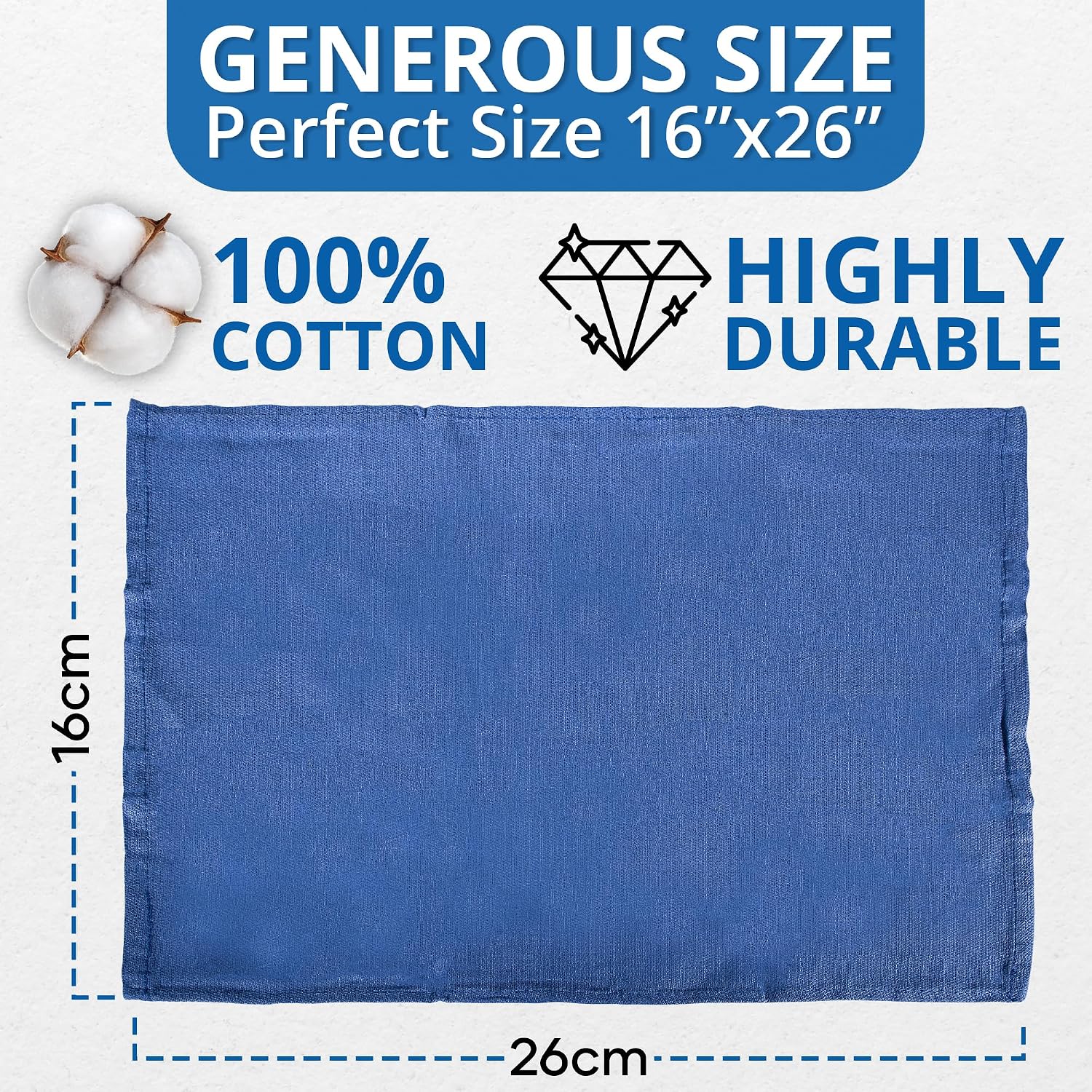 Surgical Towels for Cleaning Huck Towels 12 Pack 100% Cotton Size 15x25 Blue Cleaning Rags for Kitchen, Bar, Home, Windows, Industrial Shop, Glass Super Absorbent Lint Free Commercial Grade image 4
