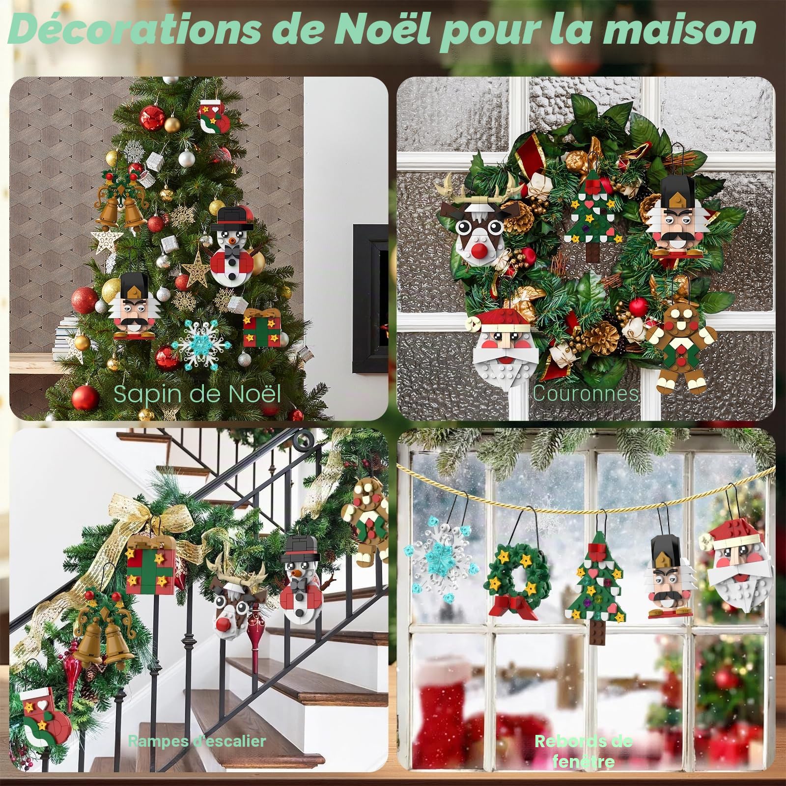 Calendrier de l’Avent 2025, Set de Blocs de Construction Décorations de Noël, 12 Pièces à Suspendre, Bonhomme de Neige et Renne, Cadeaux Jouets pour Enfants Filles et Garçons dès 6 Ans