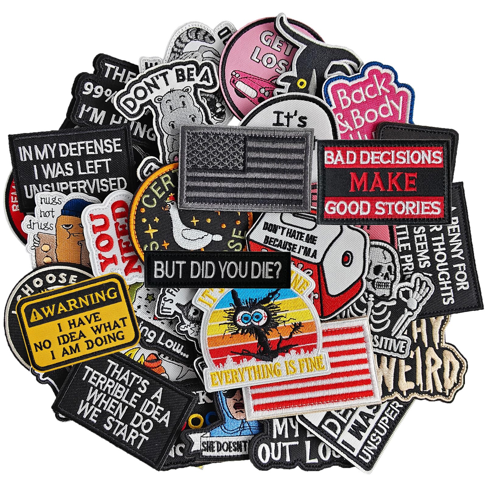 TACVEL 20Pcs Random Hook and Loop Tactical Patches, Funny Meme Patch Morale Patch for Backpacks, Dog Harnesses, Army Vests, Hats, Helmets