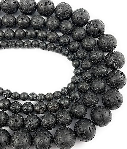 Beadalgo - Cuentas de roca de lava negra natural de 0.16 pulgadas (0.157 in) de hebra de 15.5 pulgadas.