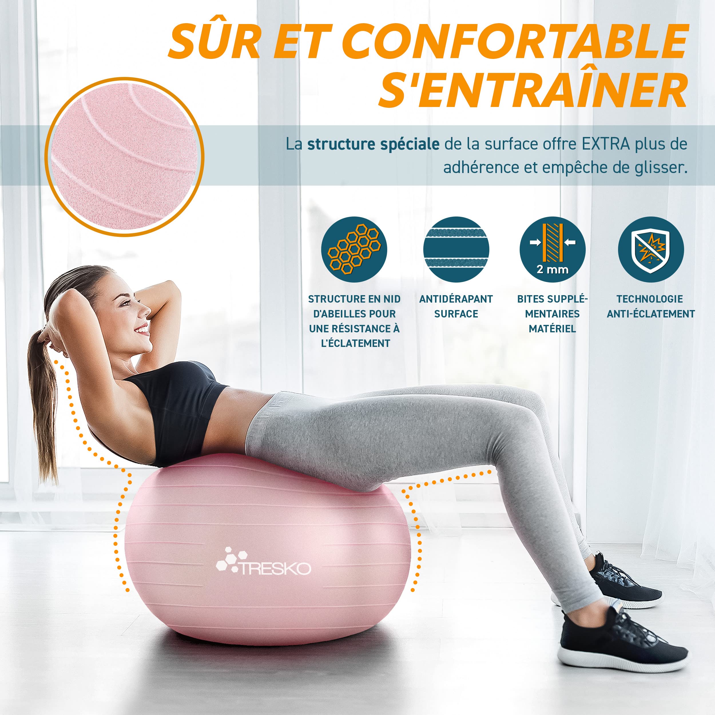 TRESKO Ballon de Gymnastique Anti-éclatement 300 kg avec Pompe à air