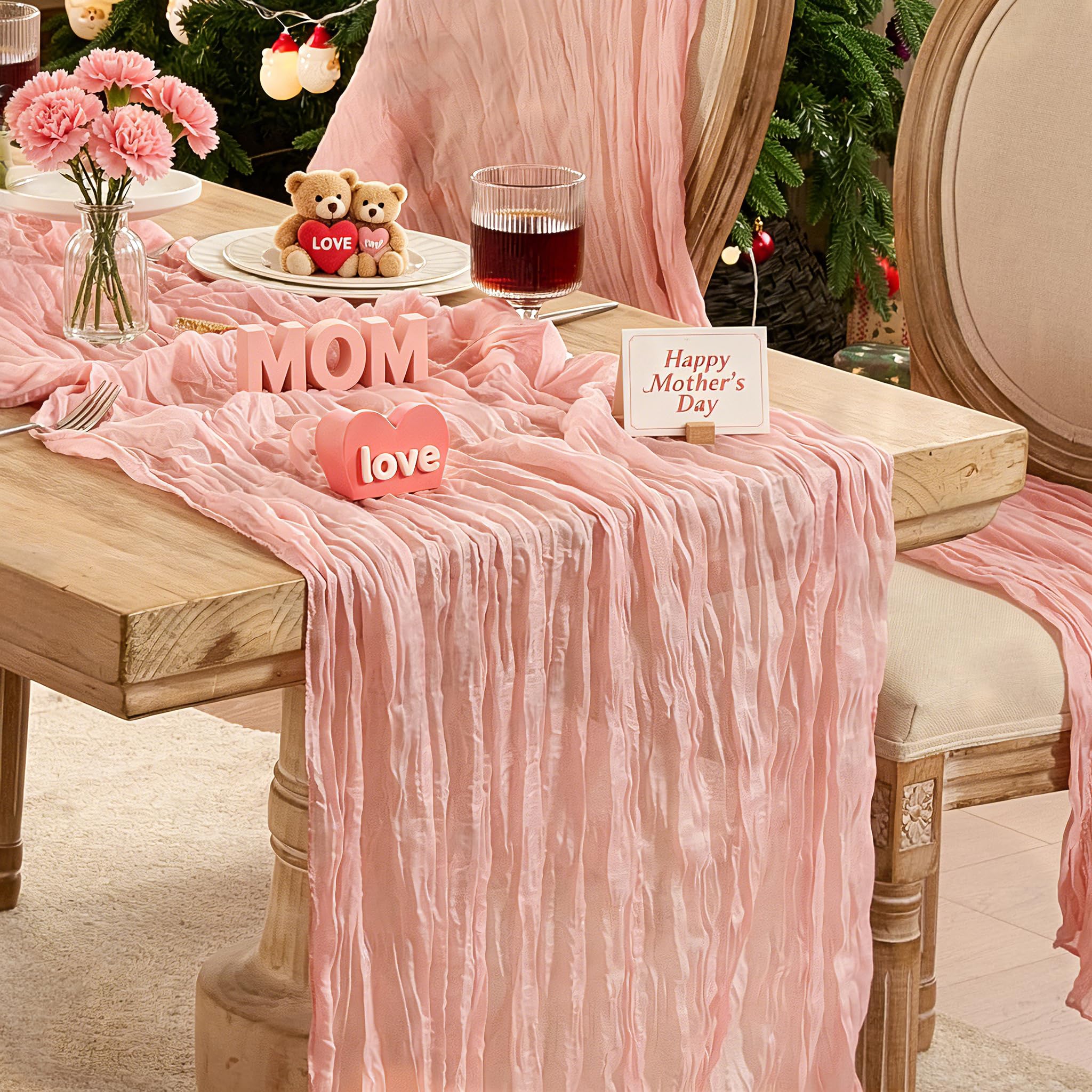 Photo 1 of 6 Pack Dusty Pink Table Runner Graduation Cheesecloth120 Inch Boho Rustic Gauze 10 FT Cheese Cloth Table Runners Decorations for Father's Day Birthday Baby Shower Wedding Holiday Home Party Decor