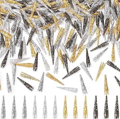 HINZIC 200 tapas de extremo de cuentas de cono largo para la fabricación de joyas, 1.614 in, tapas de cuentas de flores estilo filigrana tibetana