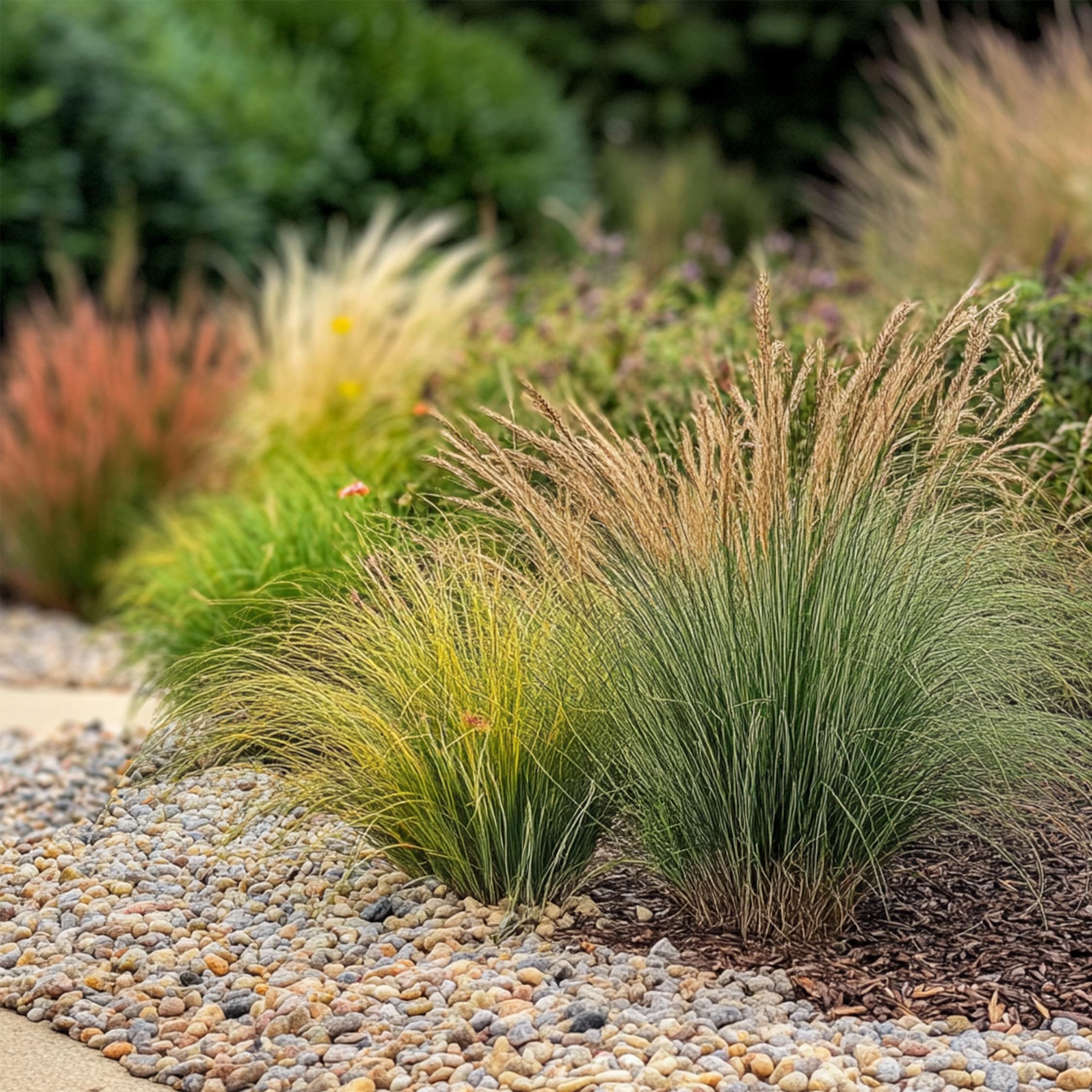 Plant in a Box - Paquete de 6 gramíneas ornamentales - Stipa, Festuca y Carex - Maceta 10,5 cm - Altura 15-25 cm