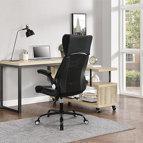 Miniatura 2 de Silla de oficina en casa, silla de escritorio ergonómica con soporte lumbar, silla ejecutiva de piel sintética para computadora, reposacabezas