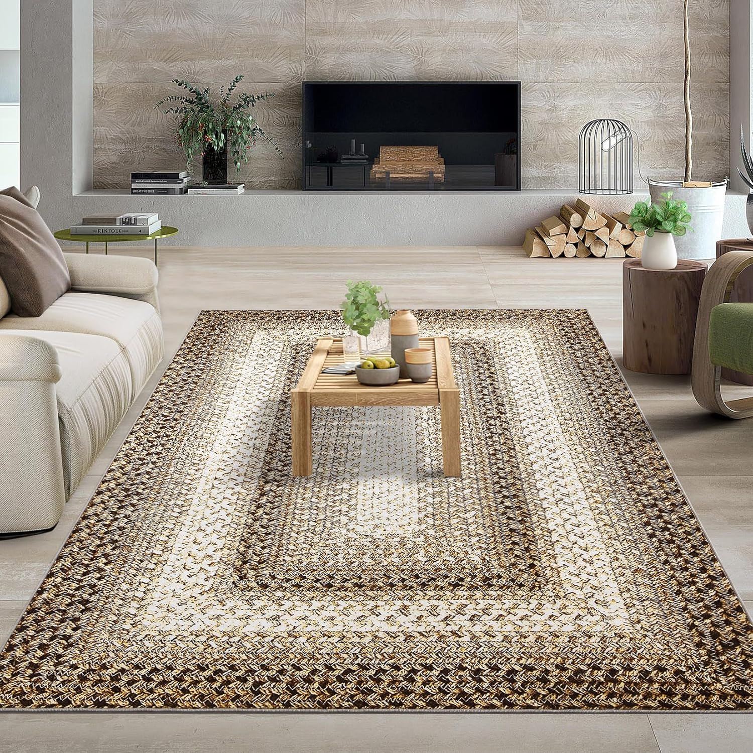 FairOnly Modern Bordered Area Rugs 5x7, Washable Rugs Non