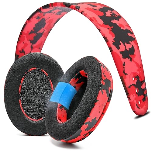 WC Earpad and Upgraded Silicone Headband Combo for Arctis Nova Headphones | Cooling Gel Earpads & Matching Design Headband for Epic Gaming | Red Camo