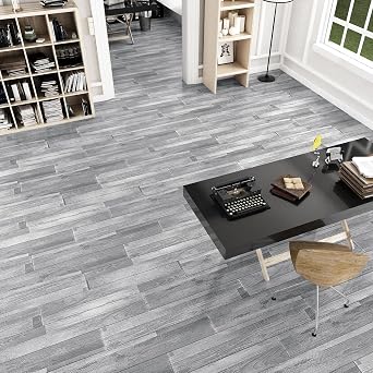 WESTICK Grey Peel and Stick Floor Tile Waterproof Bathroom Floor Tiles Sticker Self Adhesive Linoleum Vinyl Flooring for Camper Kitchen Bedroom Garge Removable Flooring Tile 20 PCS 6 x 36 in