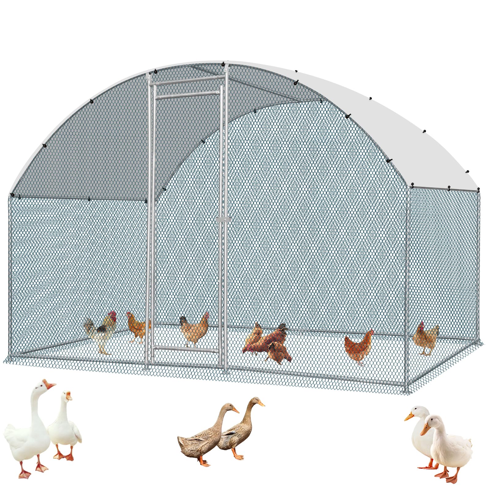 LEADZM Gallinero, 3 x 2 x 2 m, cercado para gallinas, 6 m², gran recinto con polietileno impermeable, de acero galvanizado, cúpula
