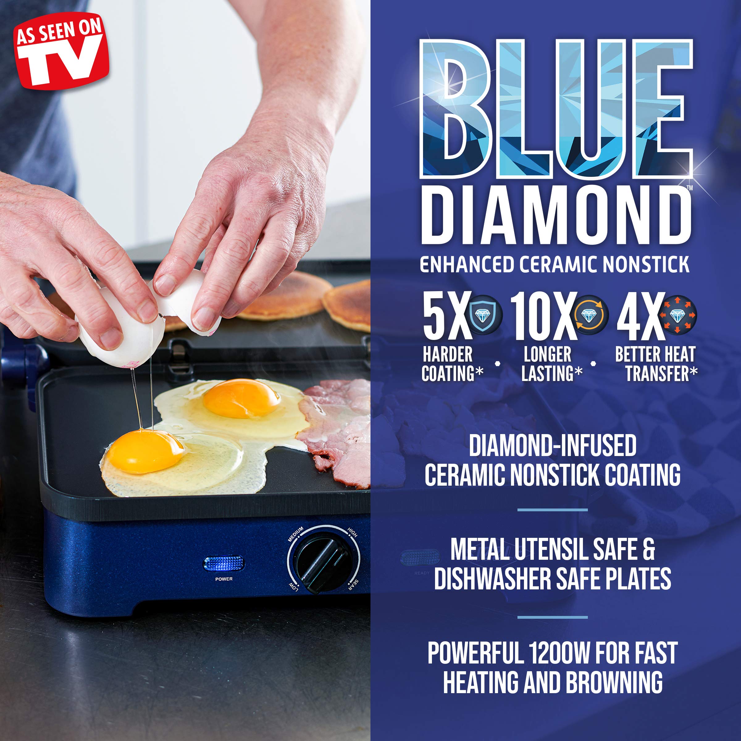 Blue Diamond Ceramic Nonstick, Electric Contact Sizzle Griddle with