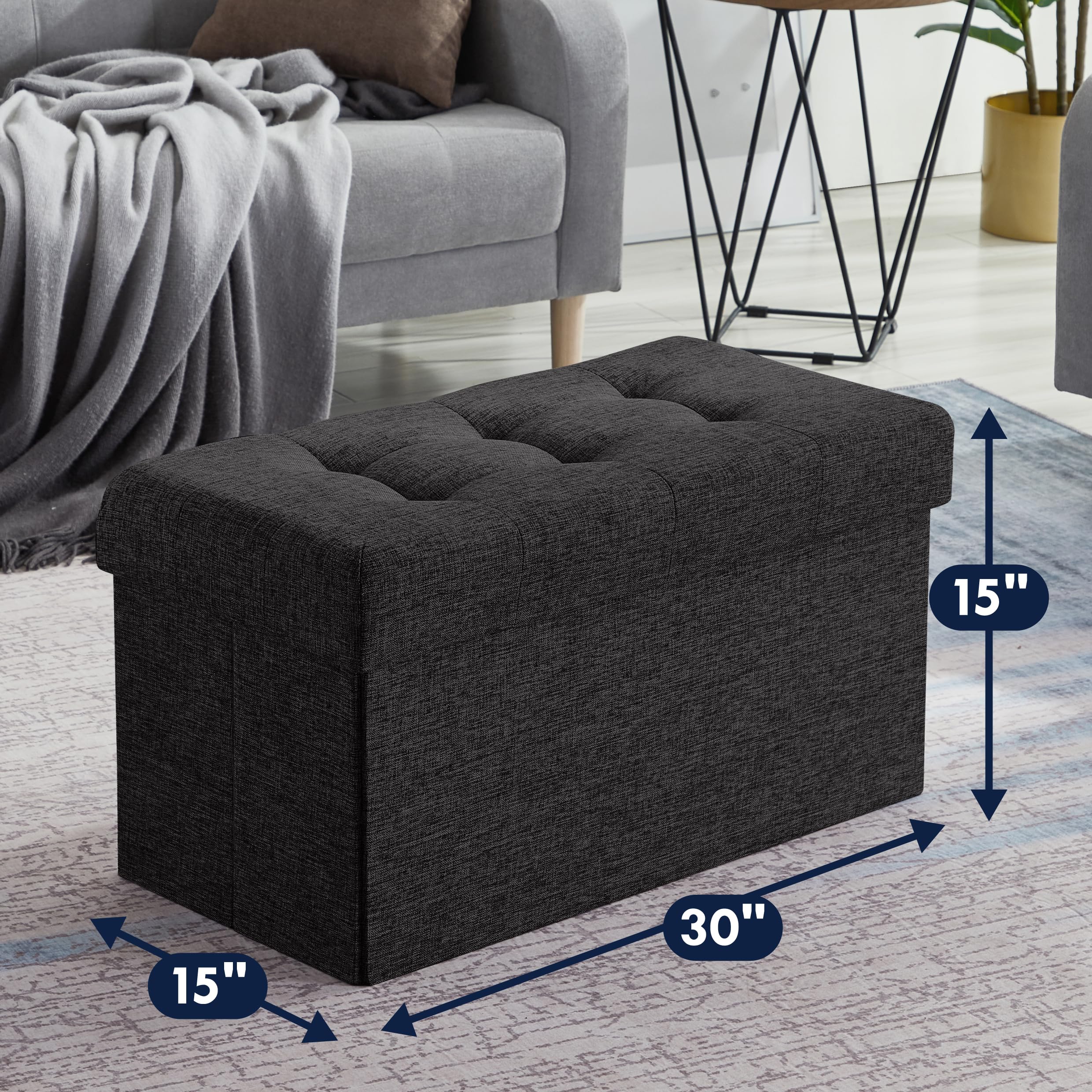 Amazon.com: Ornavo Home Foldable Tufted Linen Large Storage 