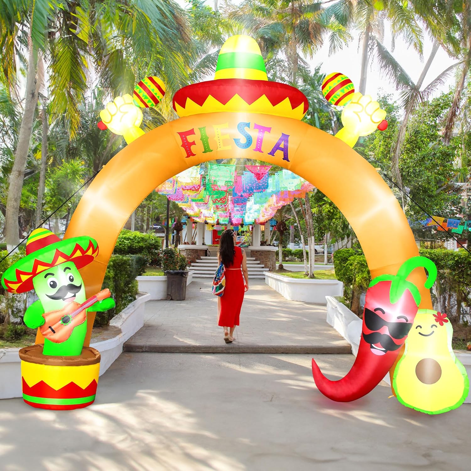 12 FT Cinco De Mayo Inflatables, Giant Blow Up Mexican Fiesta Arch with Inflatable Cactus Peppers Avocado Decor, Lighted Mexican Holiday Inflatables Decorations for Cinco De Mayo Fiesta Party Archway
