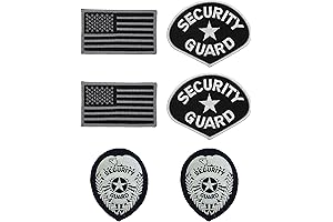 Embroidered Patch Emblems - (Security Guard Set with Flag (White and Gray ON Black))
