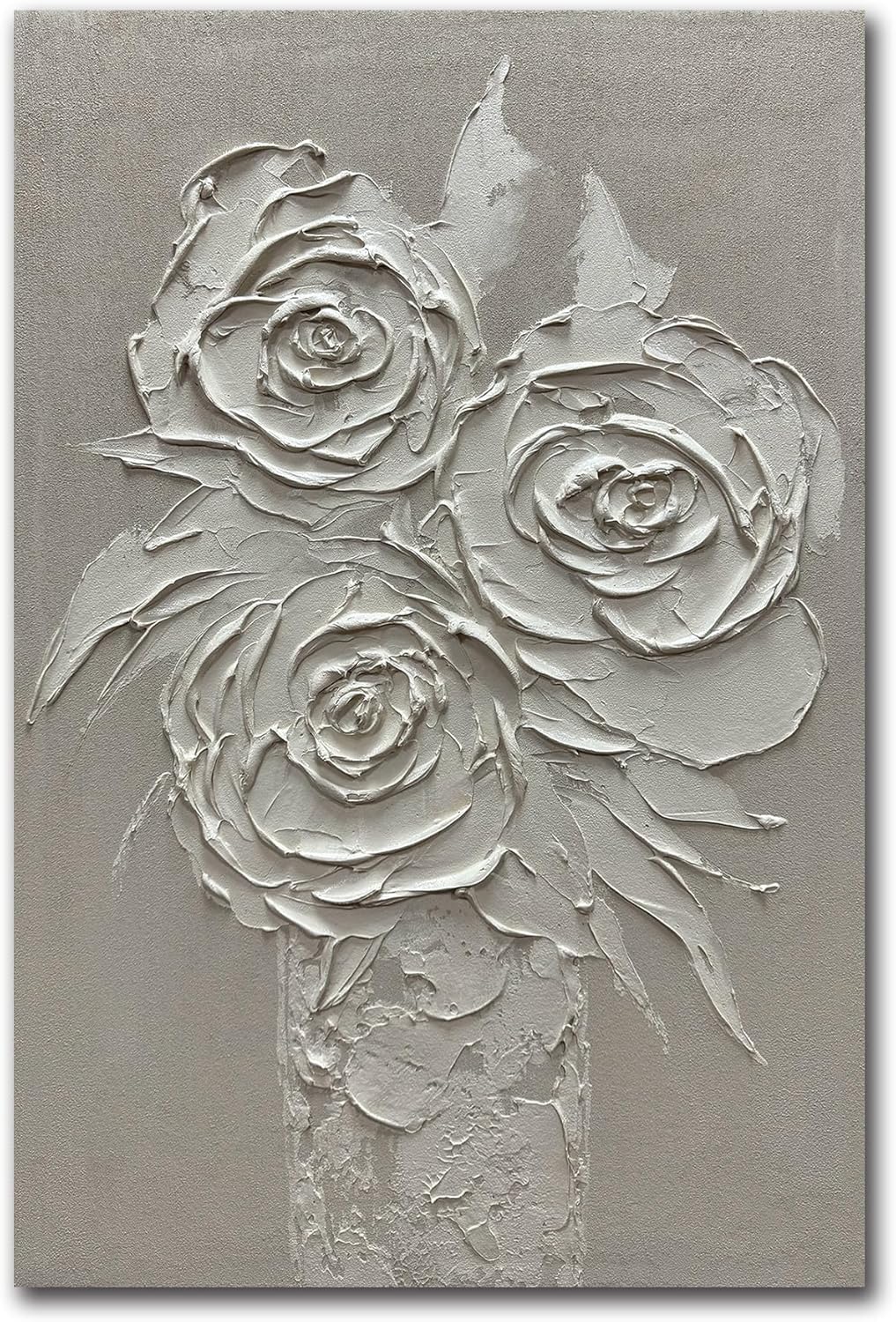 moshinart 24 x 36in Hand-Painted Oil Painting 3D Texture Black White Grey Modern Minimalist Black Abstract Wall Art, Home Office Wall Decoration Lily