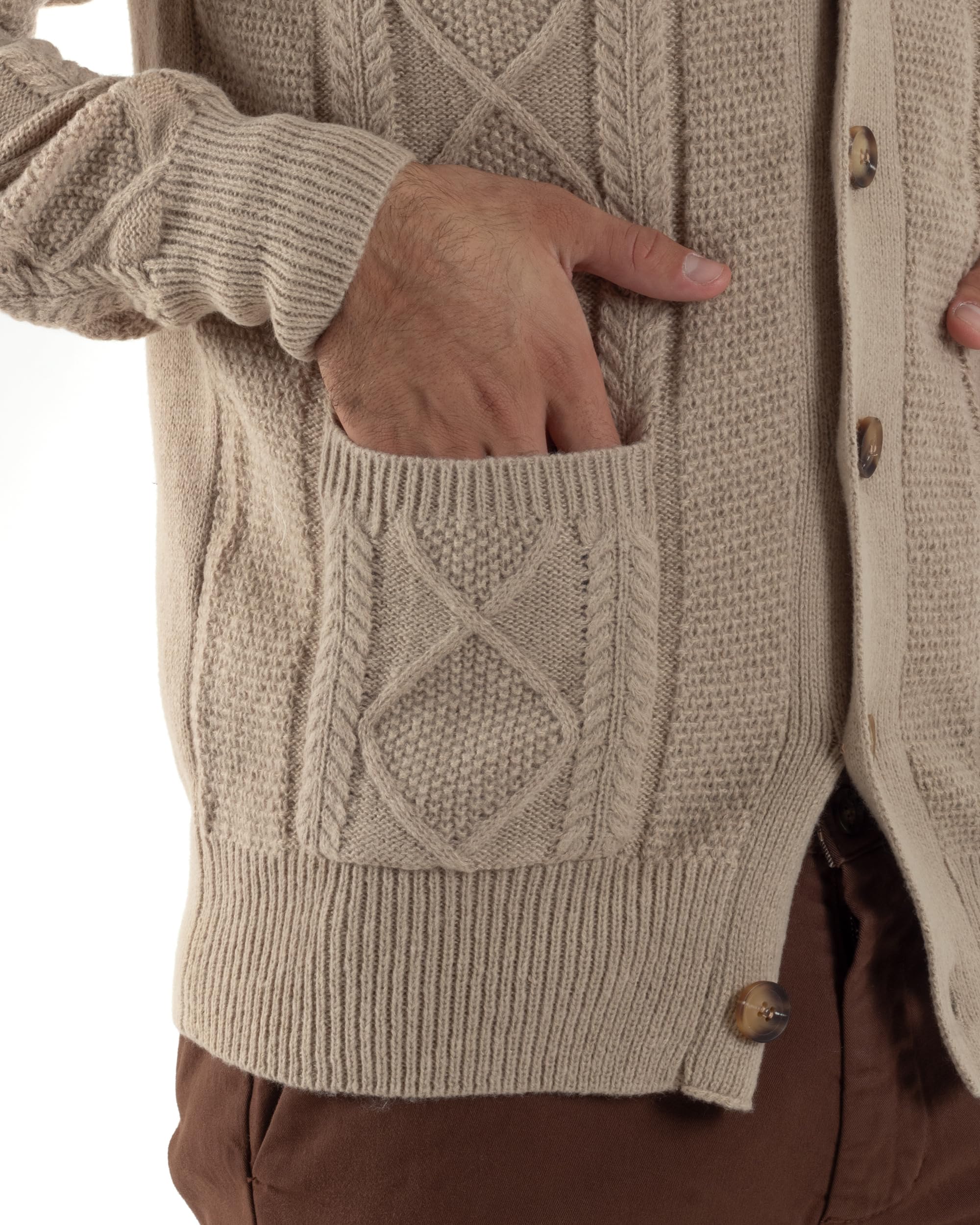 Cardigan Uomo Giacca con Bottoni Maglia Collo Sciallato Maglione con Trecce Vari Colori Casual