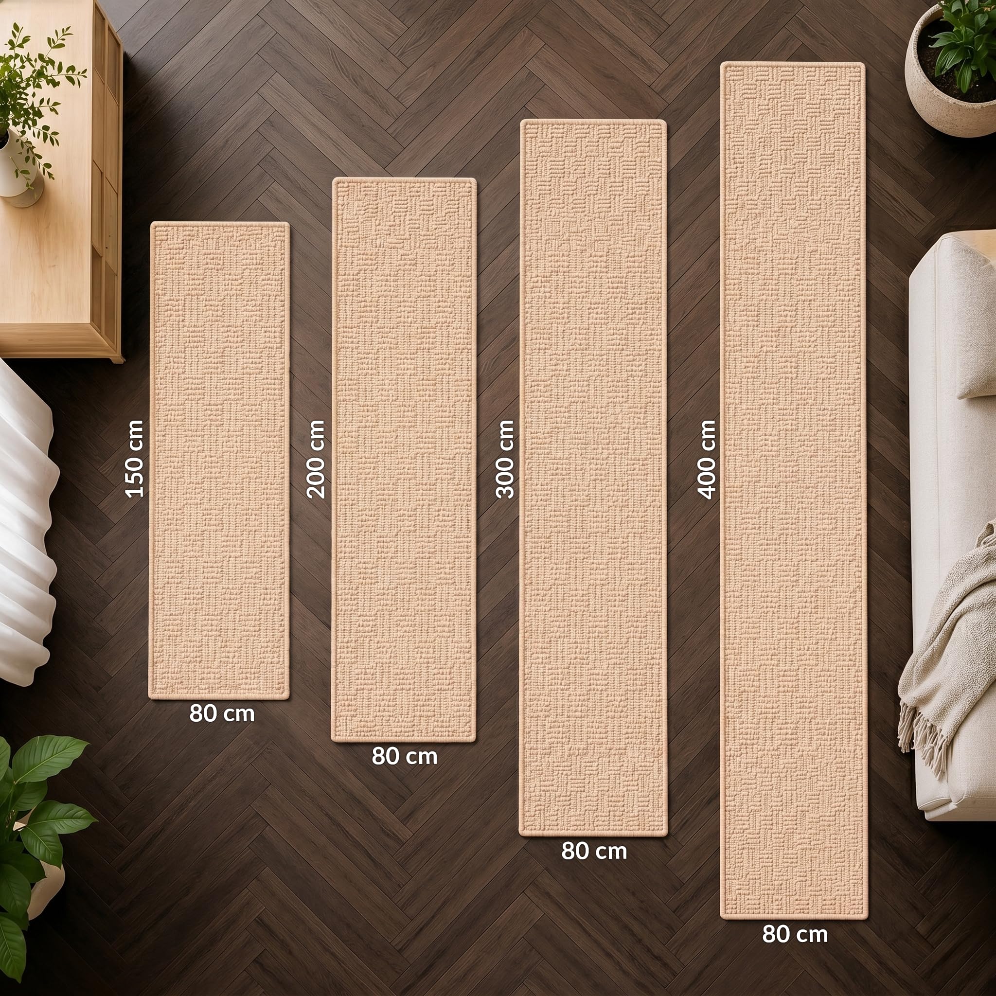 KARAT Tapis de Couloir Beige, 80 x 150 cm, Monaco - Bouclé Antidérapant et Antistatique - Tapis Long pour Cuisine, Entrée, Couloir et Pièce de Vie