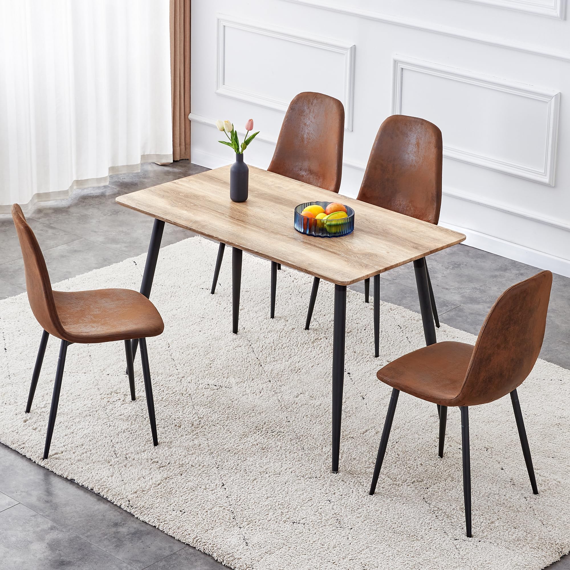 Dining Table Set for 4,Modern Rectangle Wood Dining Table and Fabric Dining Chairs 4, 5 Piece Kitchen Table and Chairs for 4 Small Space,Apartment
